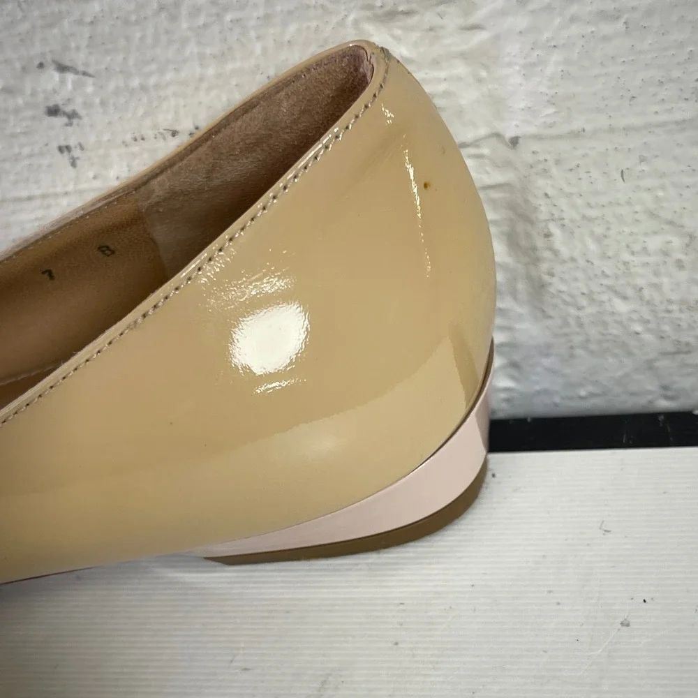 Salvatore Ferragamo Nude Patent Leather Gancini Logo Flats Slip On Women's 7 B